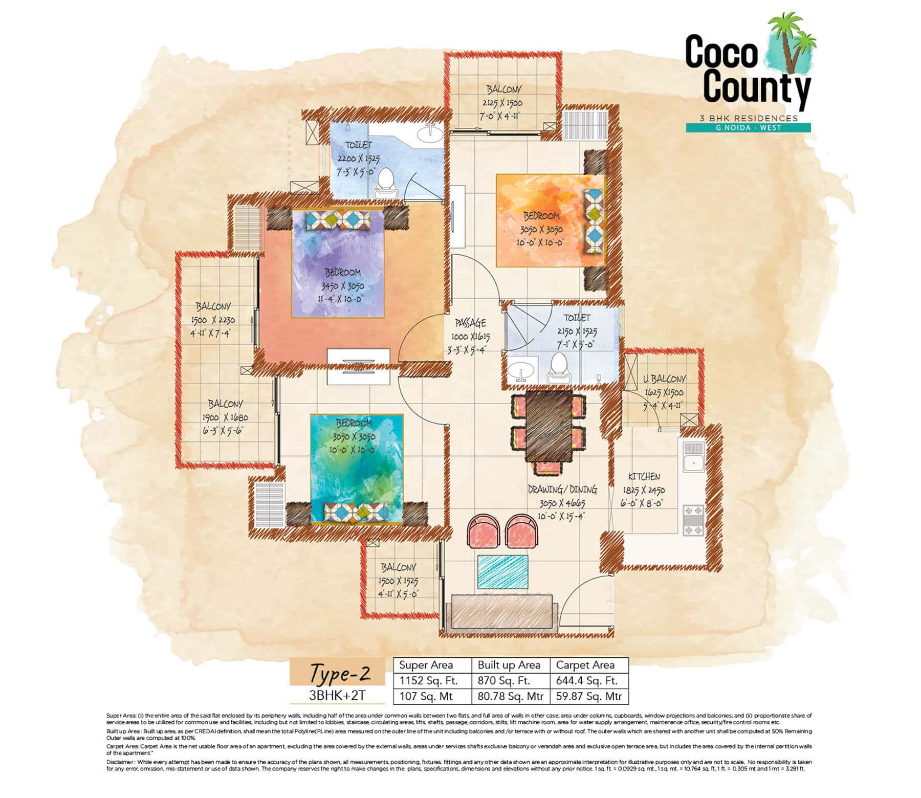 Type 2 - 3BHK Floor Plan
